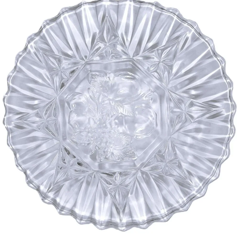 Set 4 Vintage Clear Glass Dessert Salad Plates Embossed Fruit Grapes Starburst